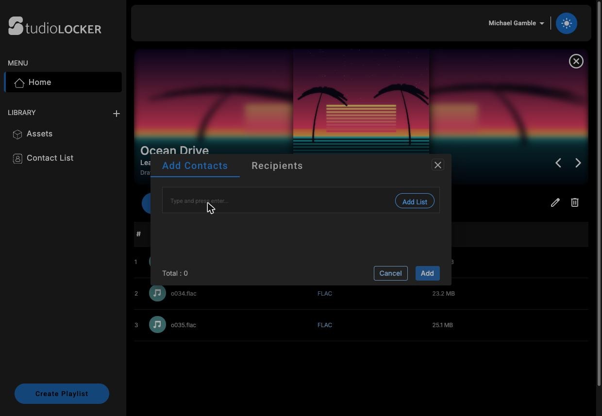 Share: adding recipients to a playlist